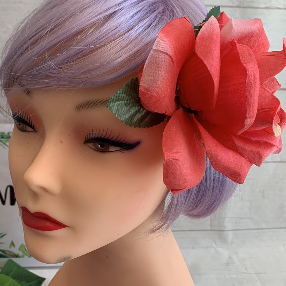 Pink Rose Pinup Rockabilly Hair Flower - Picture 3 of 5